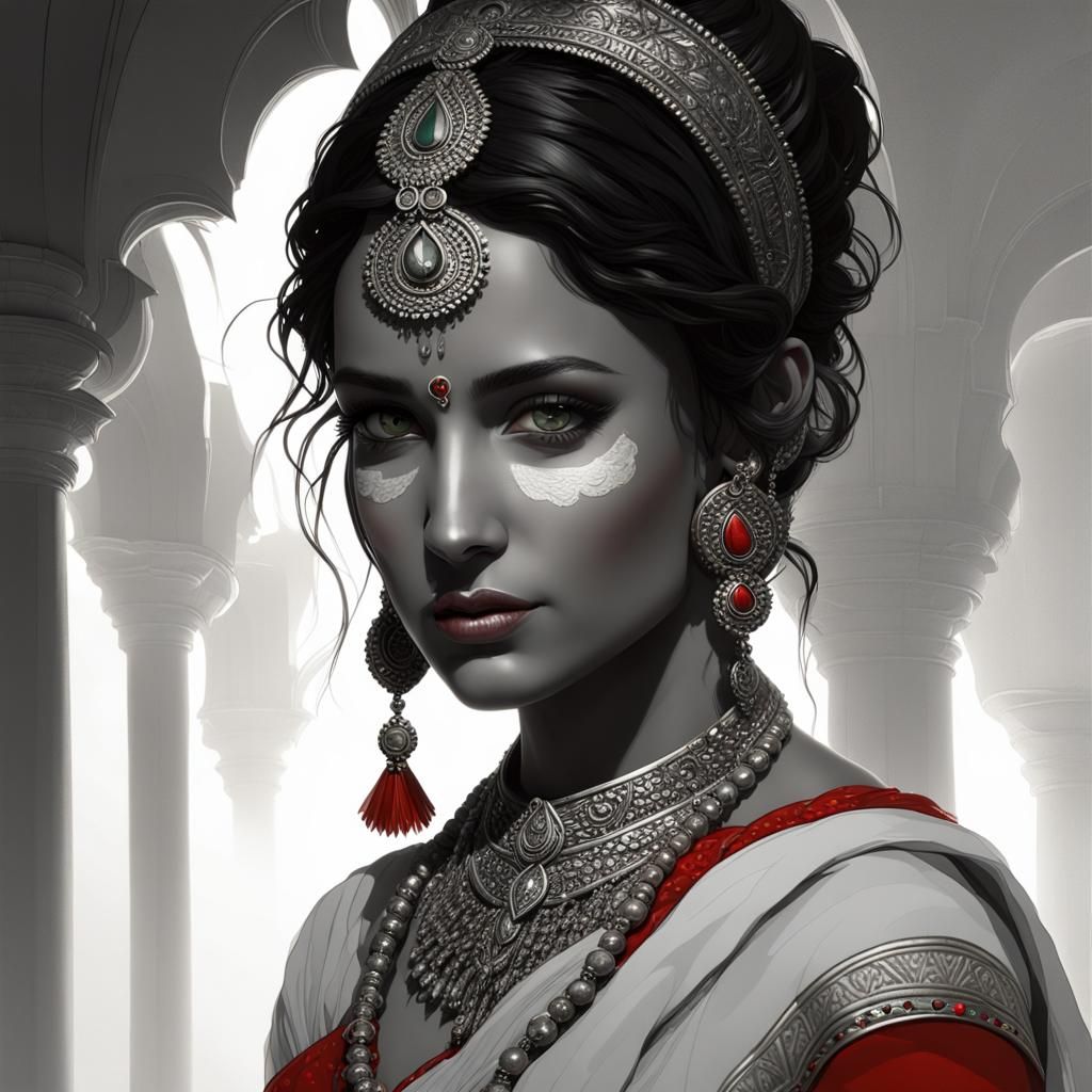 Indian Woman Portrait in Art Nouveau Style