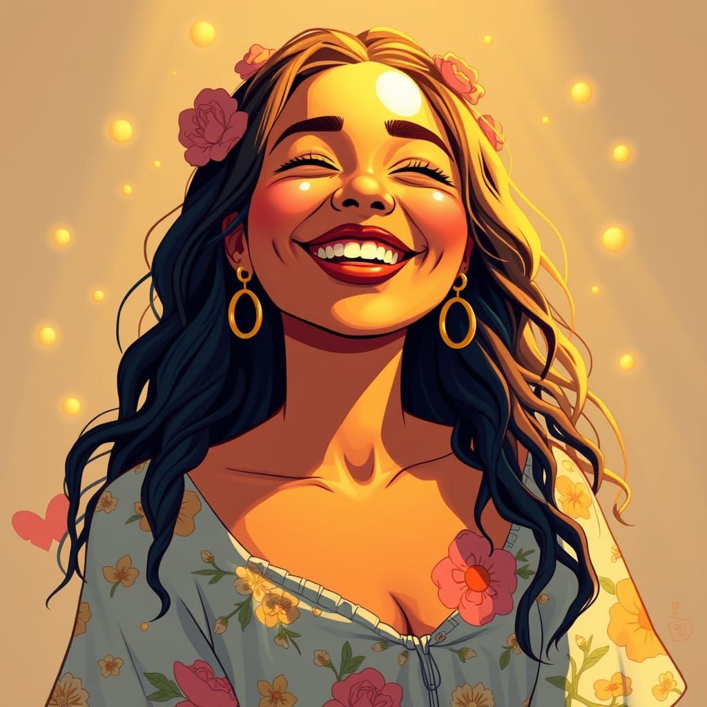 Radiant Joy: Woman Laughing in Pop Art Style
