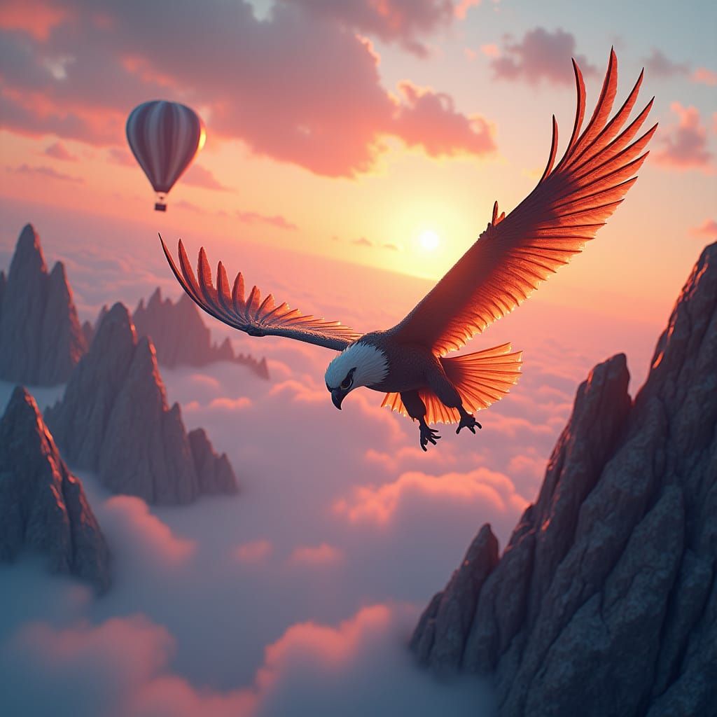 Fantastic Scene of Flight in Detailed Matte Painting