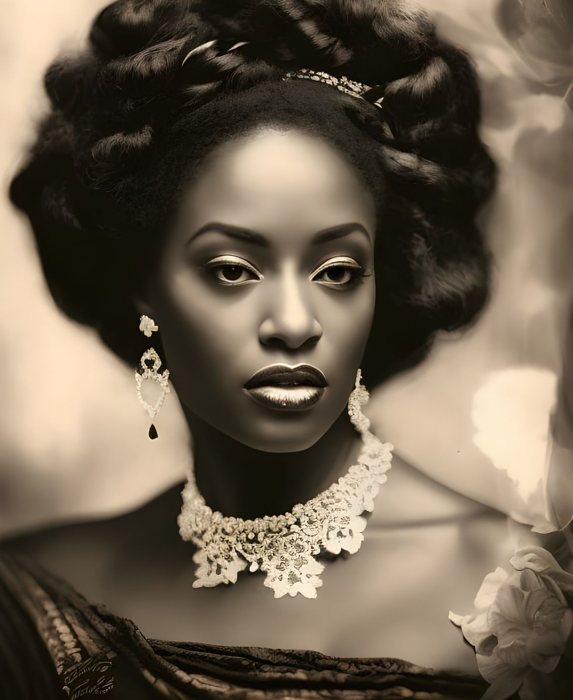 Victorian Black Lady in Sepia Tone Photography