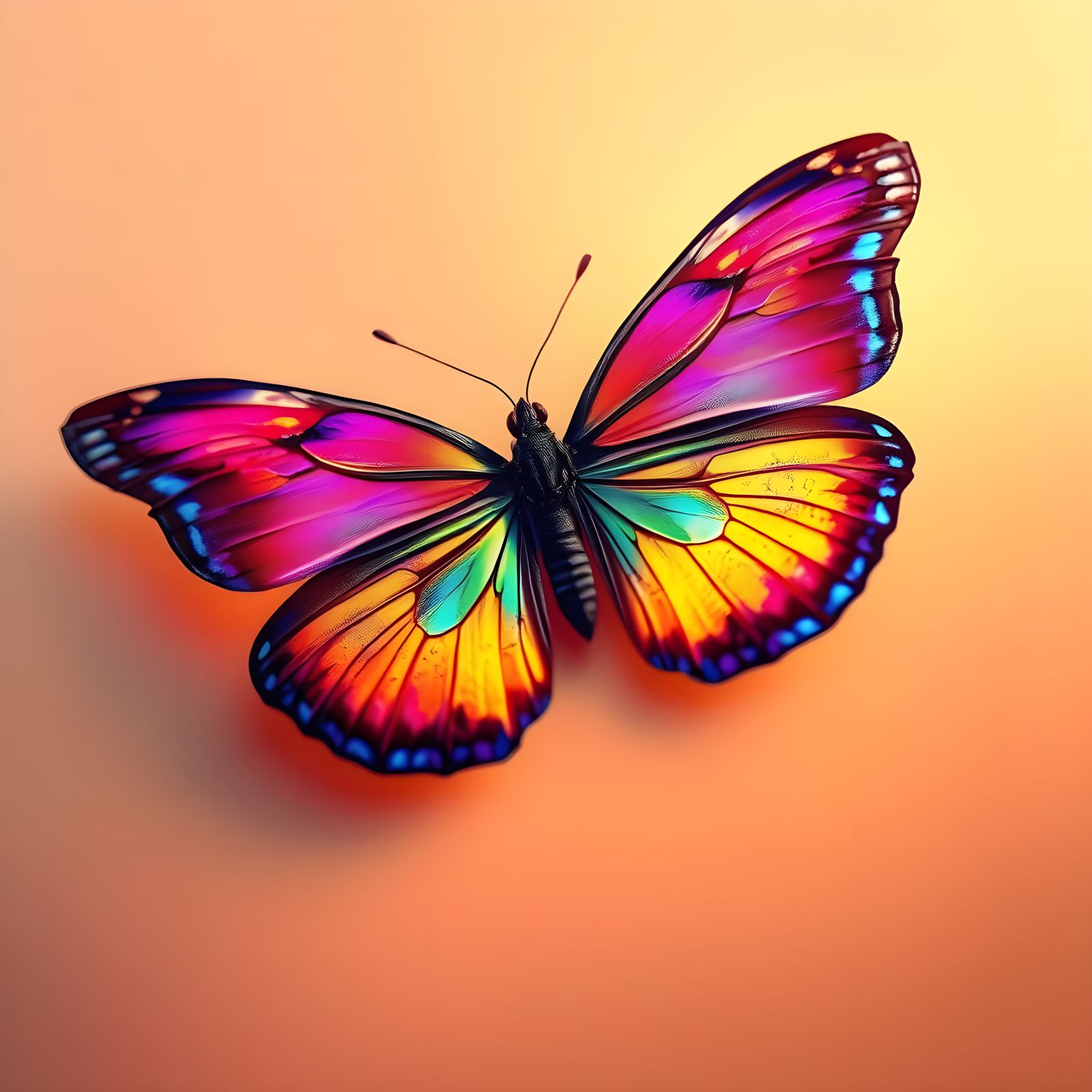 Vibrant, Iridescent Butterfly in Golden Hour Atmosphere