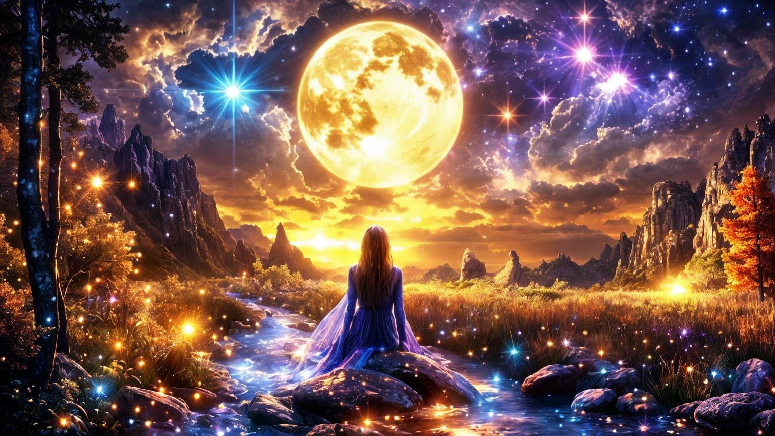 Cowgirl's Cosmic Serenity Under Twin Suns