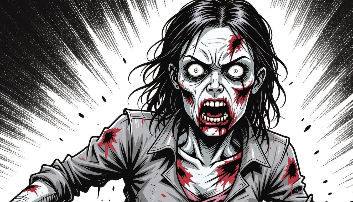 Angry Female Zombie in Ink and Crosshatching