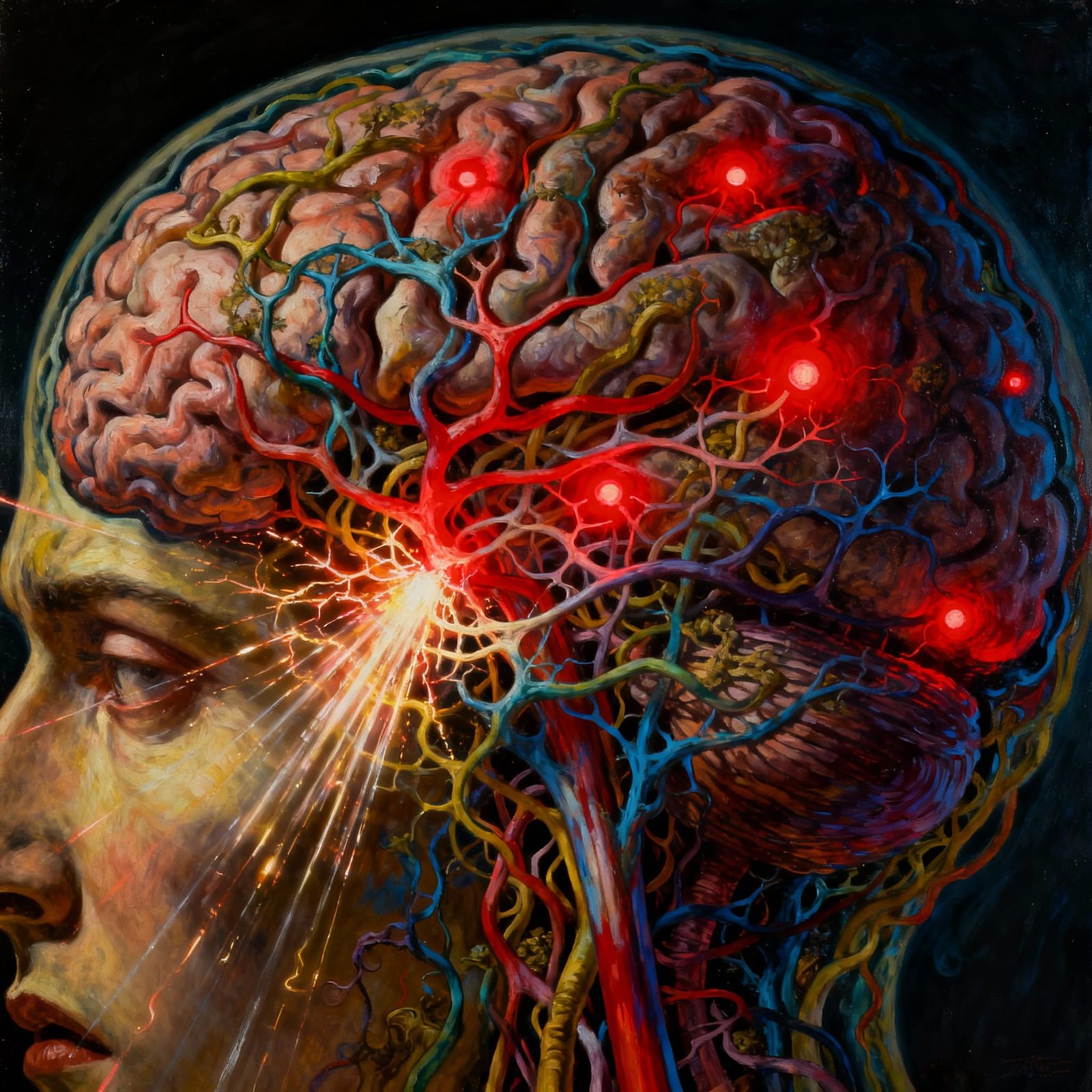 Surreal Brain Traffic Jam: Overwhelmed Thoughts and Confusio...