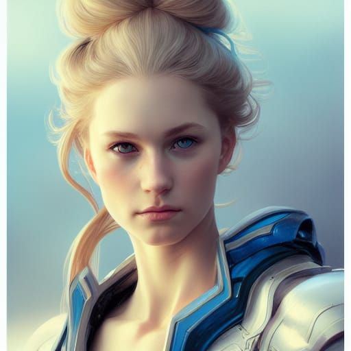 Armored Blonde Woman: Hyperdetailed Portrait