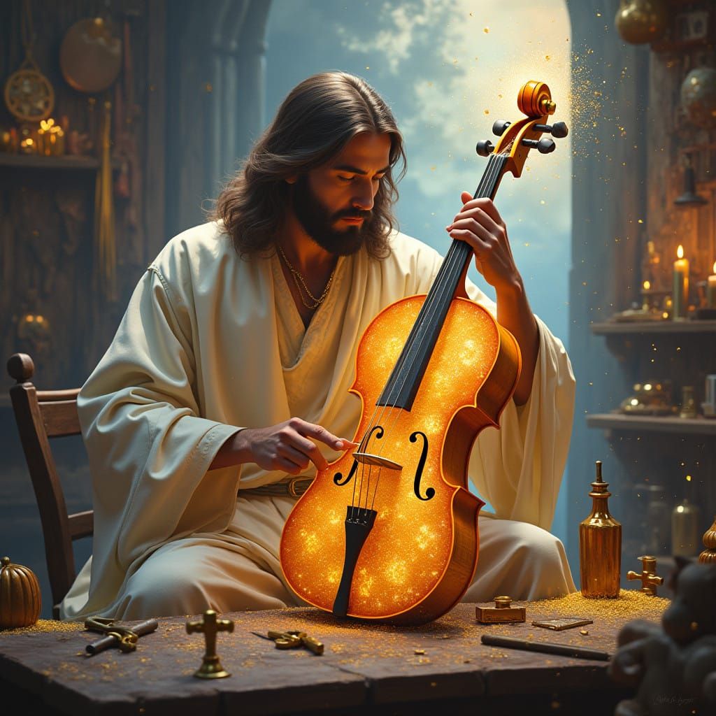 Divine Musician Crafts Heavenly Cello in Resplendent Style