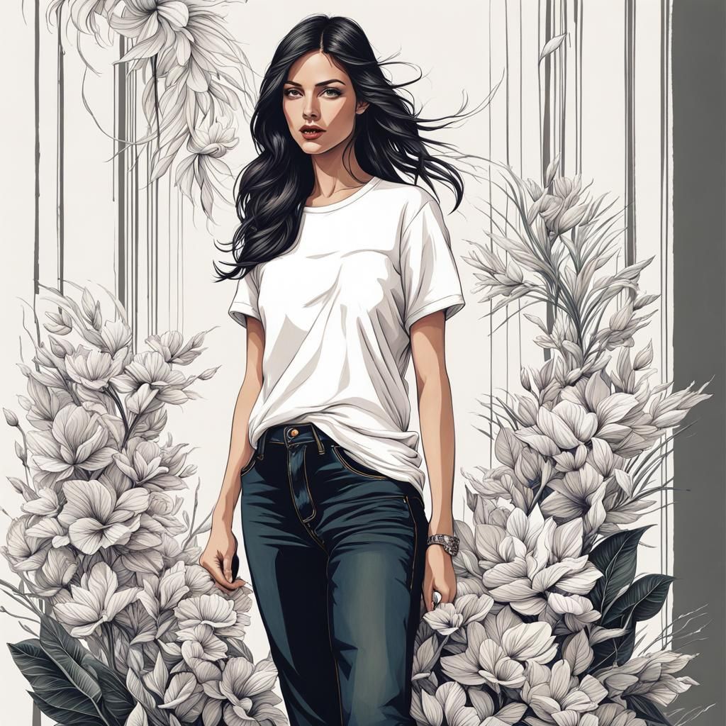 Beautiful Woman Portrait with Floral Accents