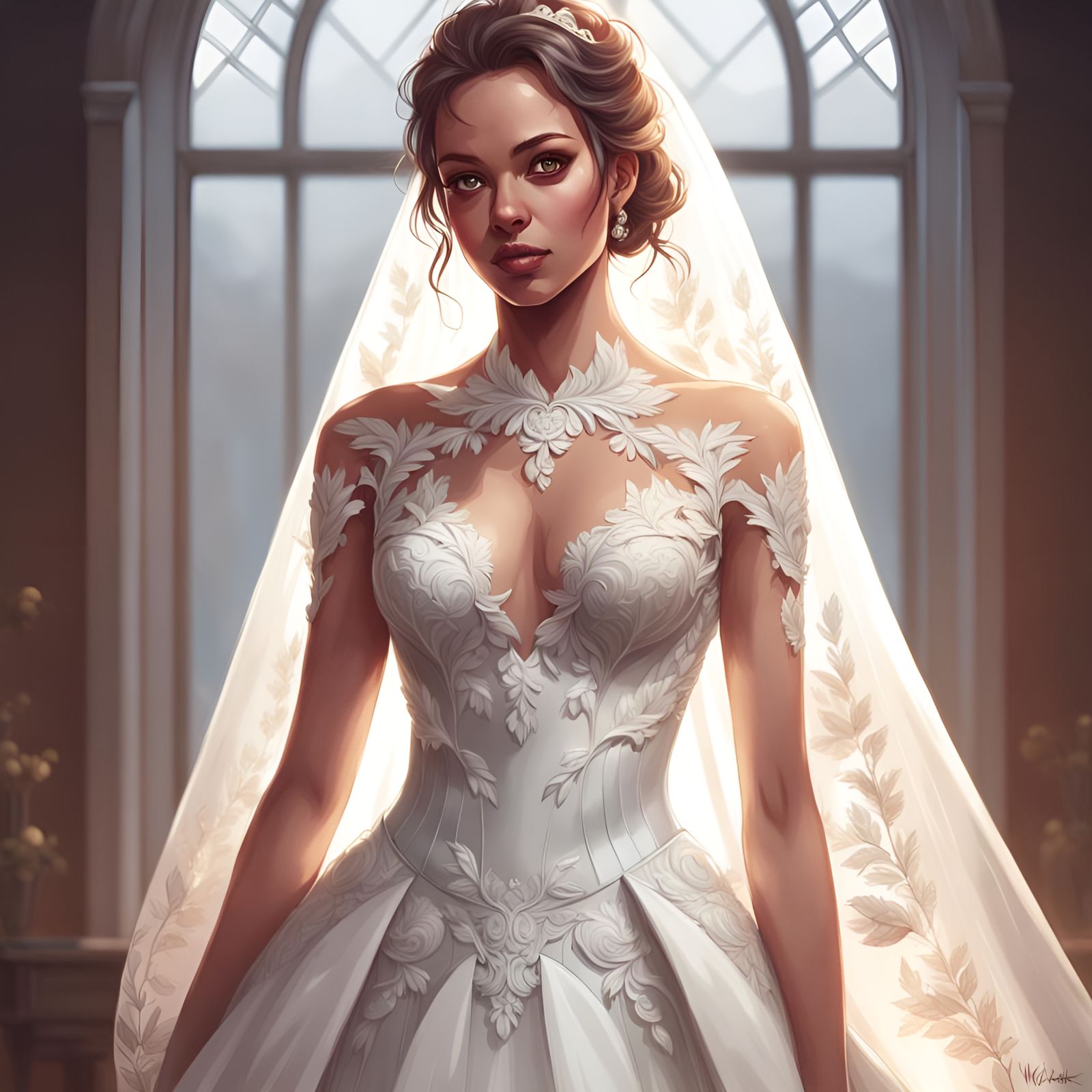 Beautiful Bride in Intricate Wedding Dress, Concept Art