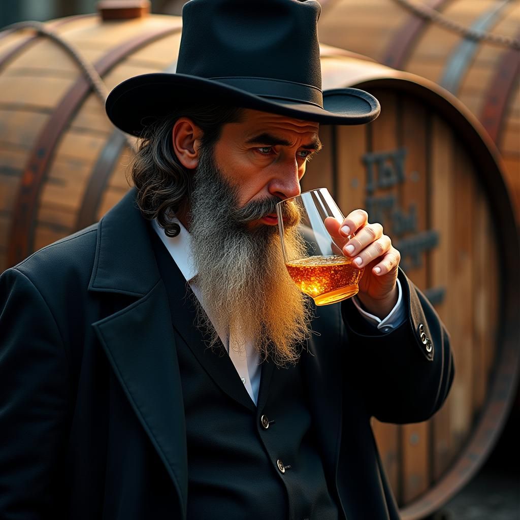 Hasidic Jew Drinking Golden Liquid: Hyperrealistic Digital A...