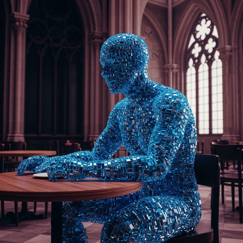 Crystal Humanoid in Gothic Cafe: Sci-Fi Art