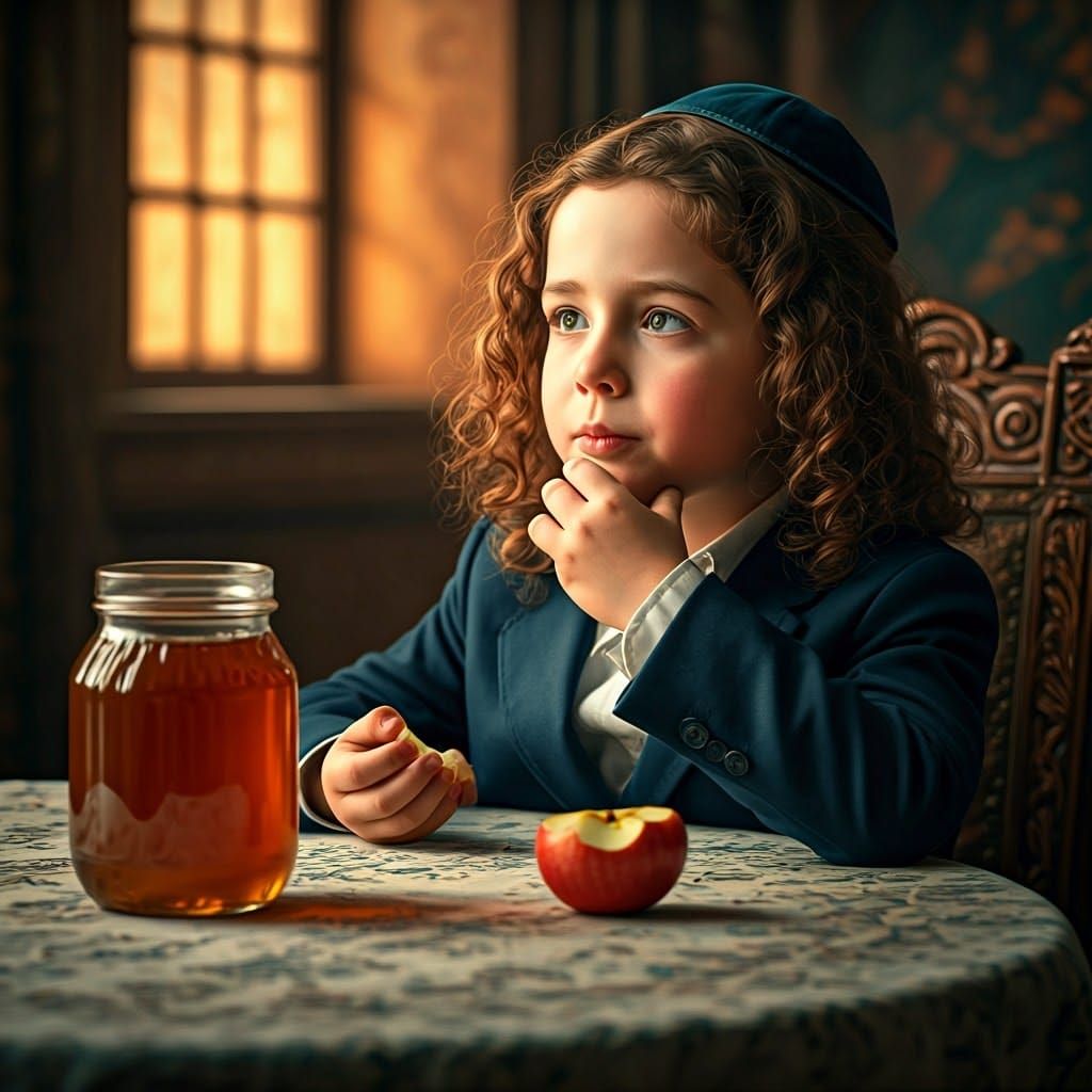 Hyperrealistic Portrait: Young Jewish Boy with Honey