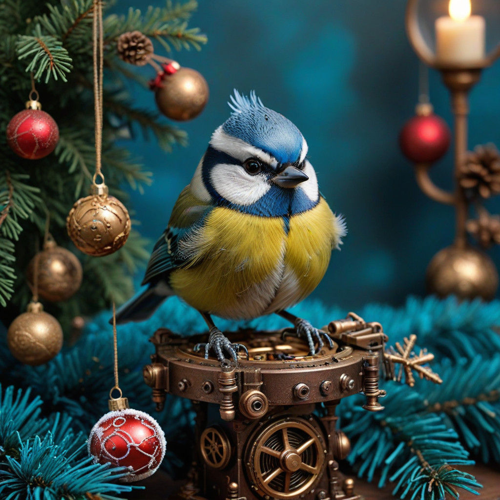 🎄☃️ Steampunk Christmas Blue Tit Bird☃️🎄