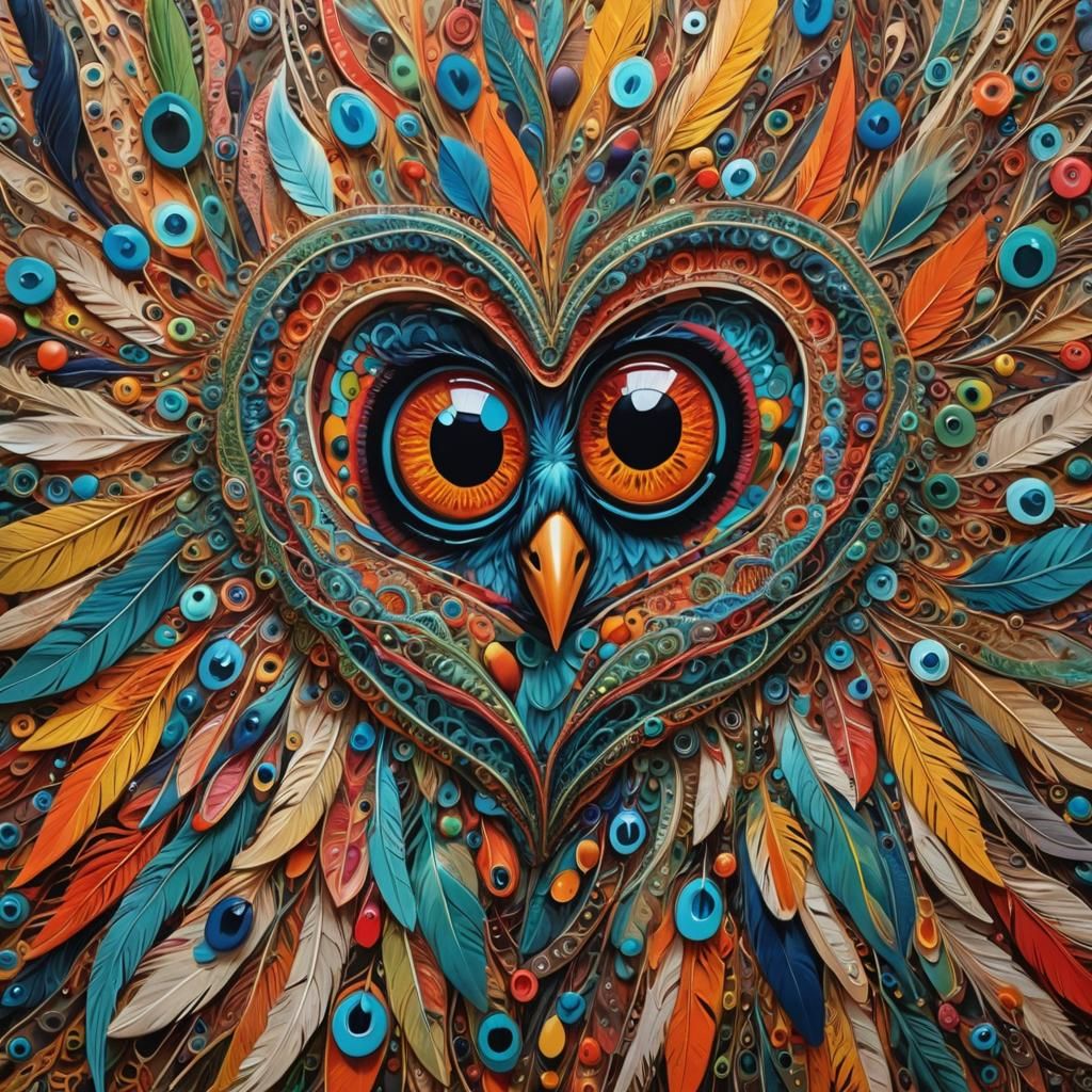 Psychedelic Eye Painting with Lacework and Feathers