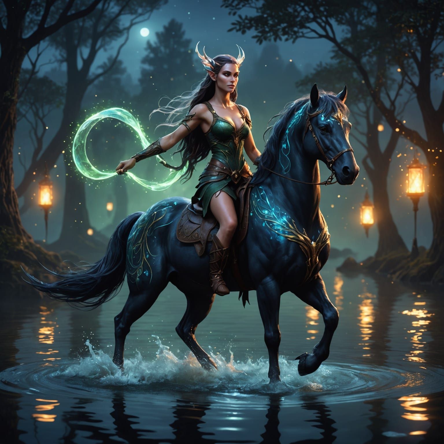A beautiful female elf centaur with long elven ears similar ...