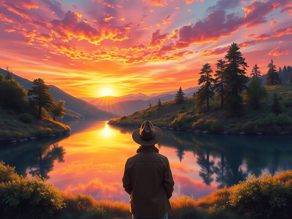 Peaceful Sunset in Soft Watercolor Style