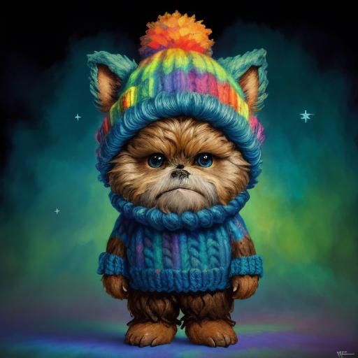Grumpy Ewok Baby in Whimsical Fairytale Scene