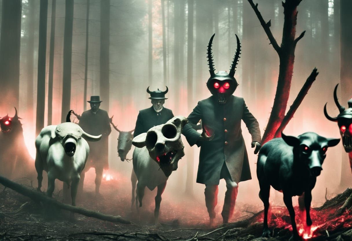 Evil Spirit Watches Happy Crowd in Surreal Dark Fantasy