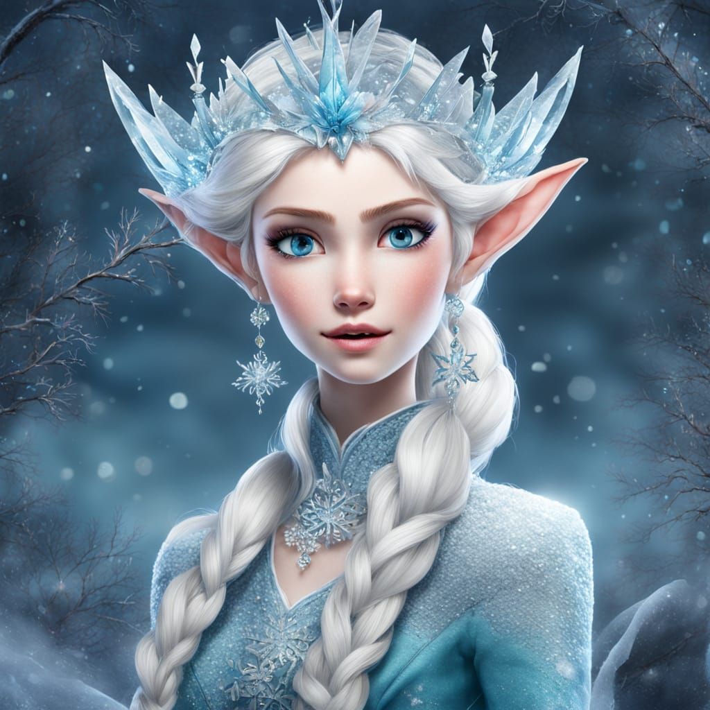 Elegant Winter Elf in Frozen Landscape