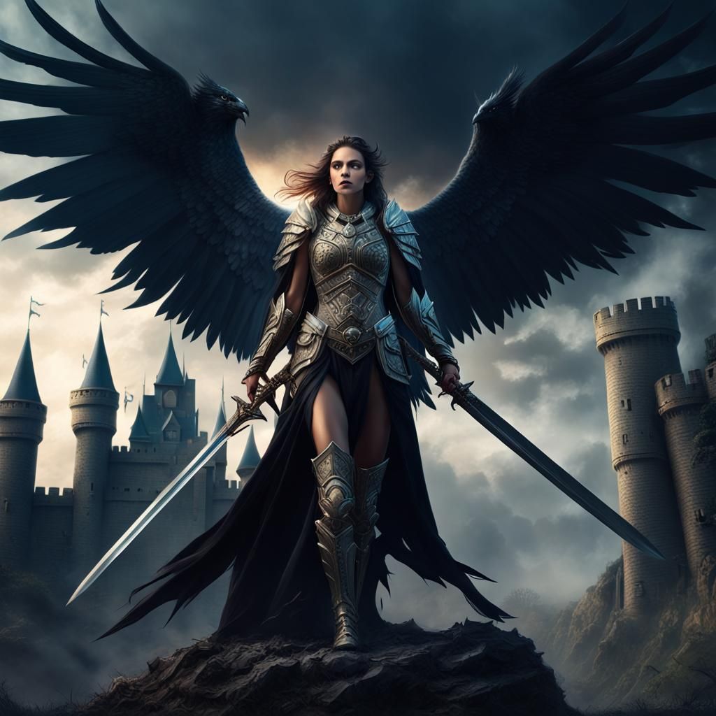 Epic Goddess Warrior with Raptor Wings