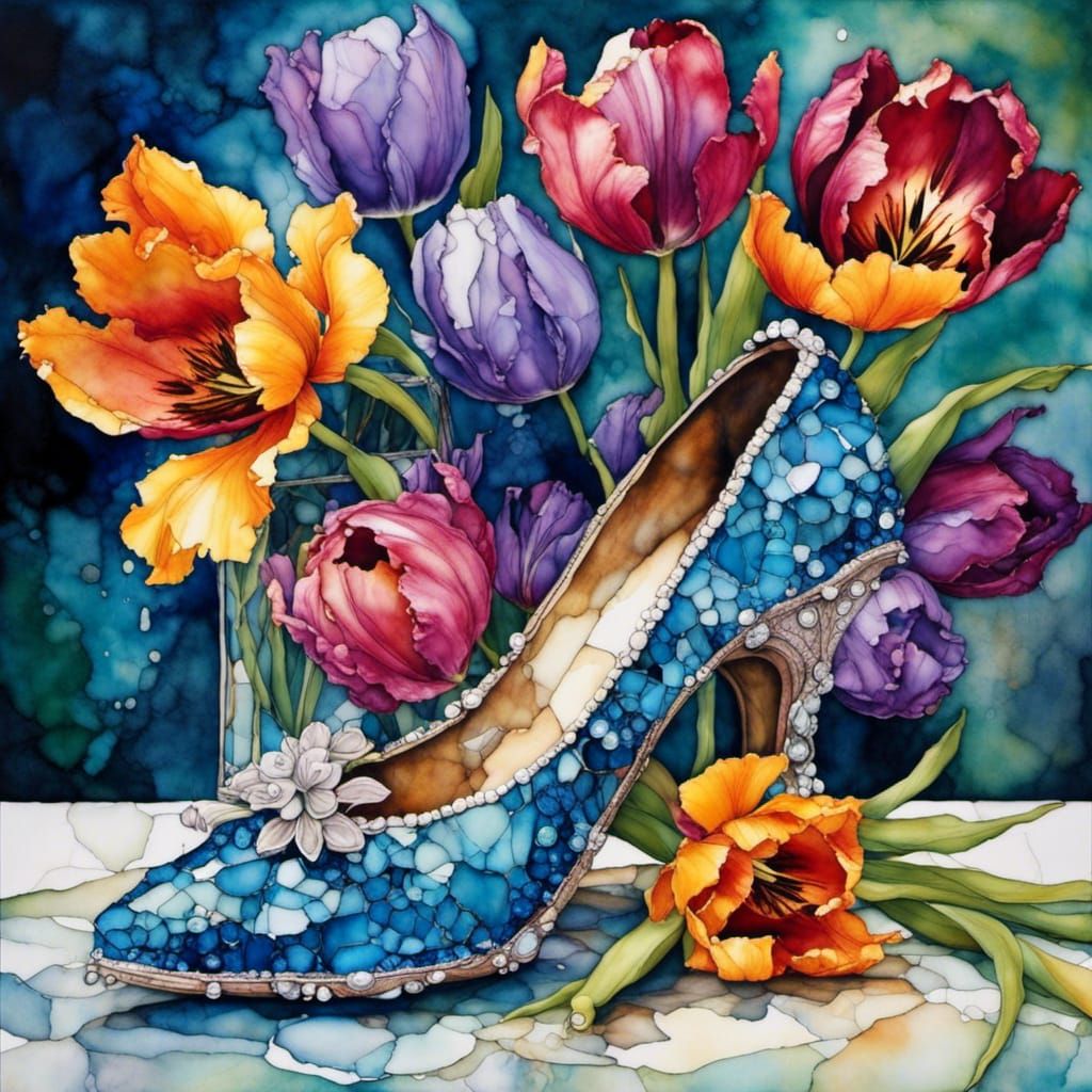 Cinderella's Slipper Among Tulips