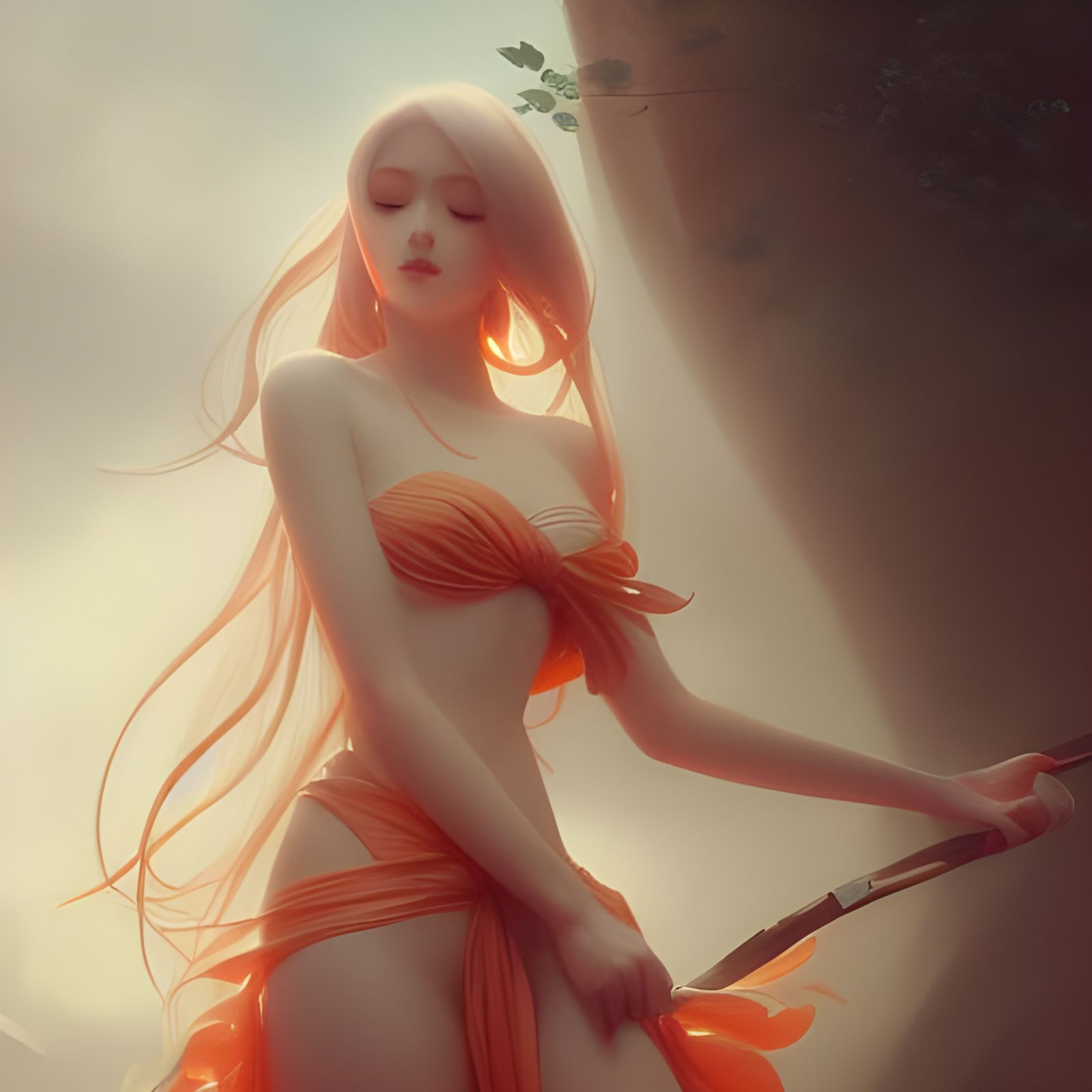 Japanese Beauty with Orange Blossoms in Teal Silk