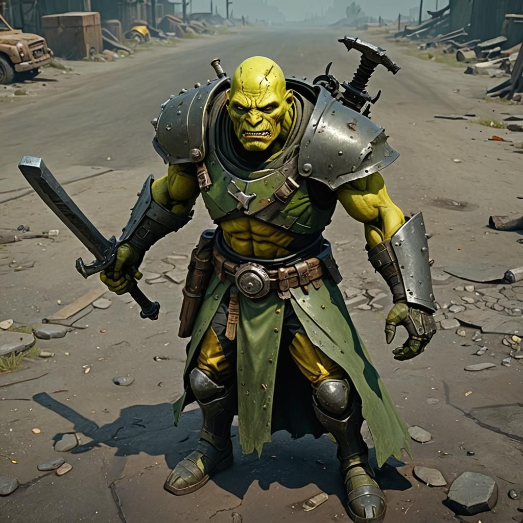 Menacing Super Mutant in Apocalyptic Wasteland