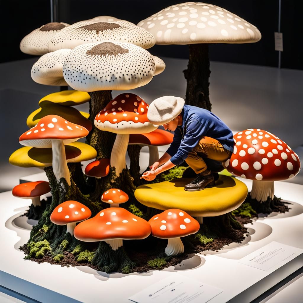 Indigo Mushrooms in Black Forest Museum: Porcelain Sculpture