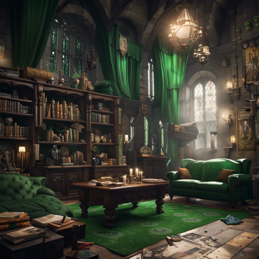 Hogwarts Slytherin Dorm Room: Detailed Matte Painting