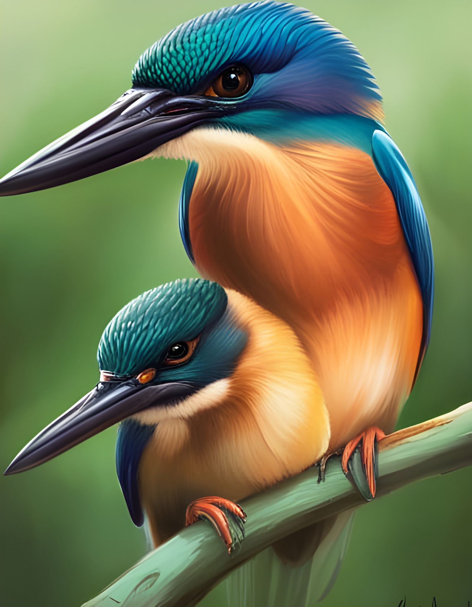 Kingfisher Mother and Chick Portrait