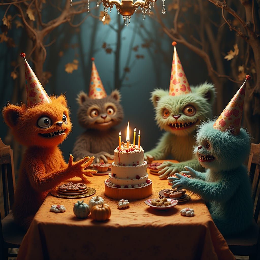 Furry Monsters Celebrate Creepy Halloween Birthday Party
