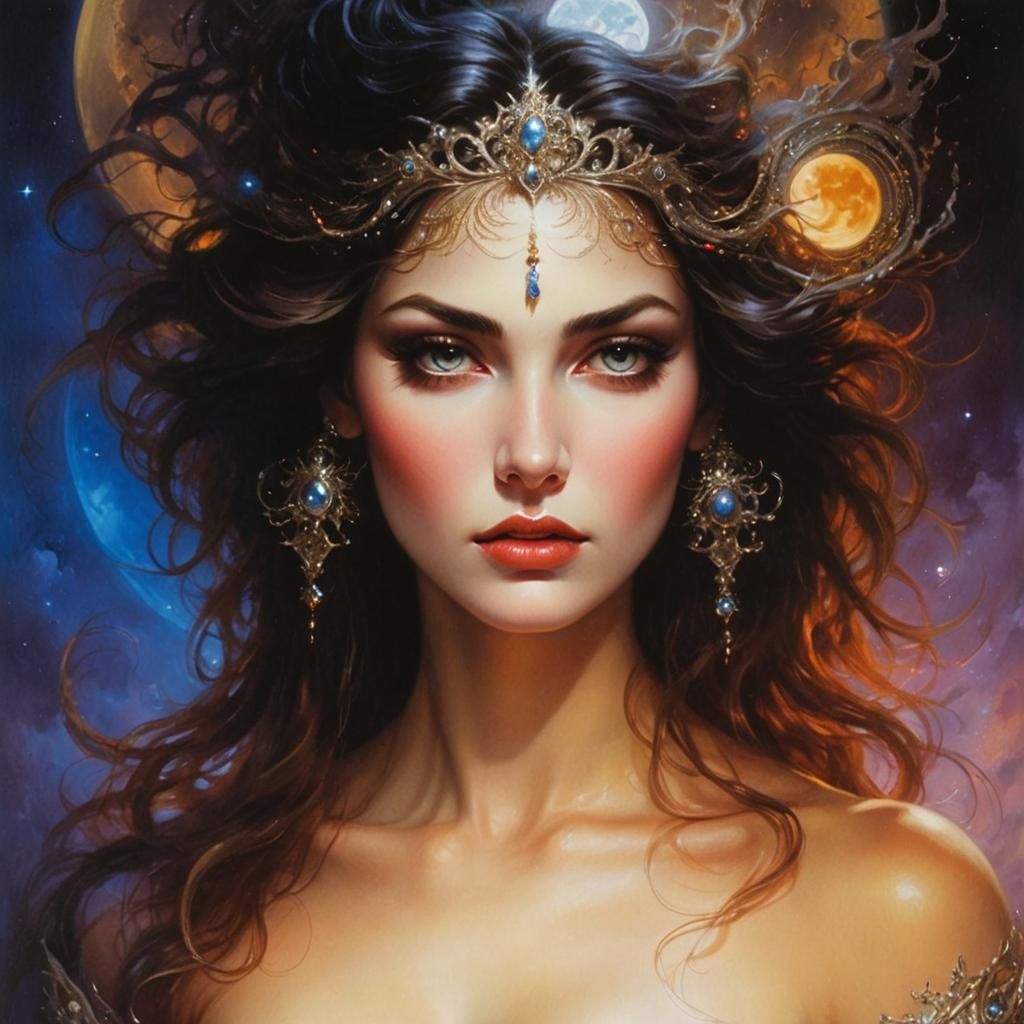 Ethereal Beauty in Moonlight: A Fantasy Oil Painting