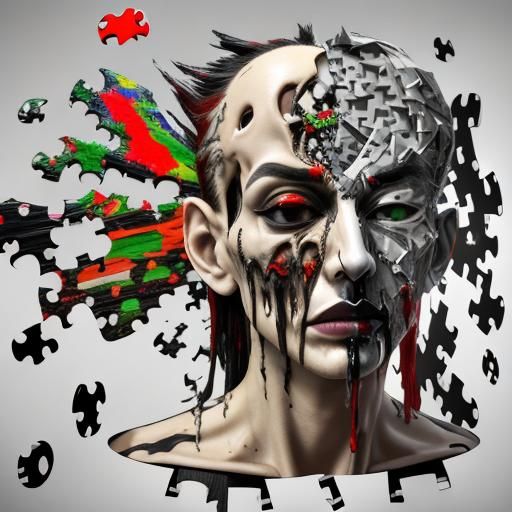 Fragmented Male Face: Digital Collage in Surreal Style