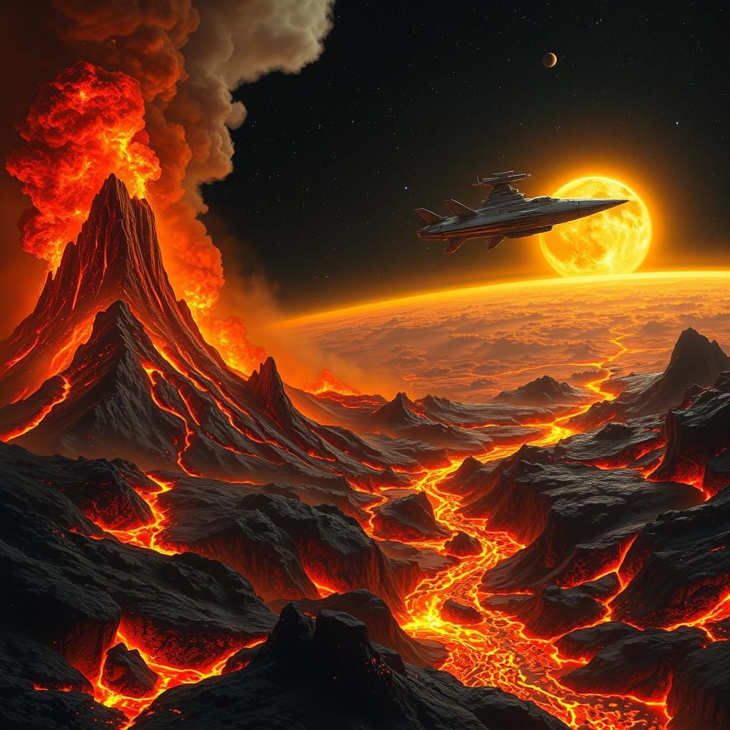 Scorched Planet in Turbulent Atmosphere with Lava and Flames