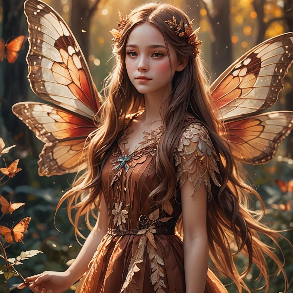 Girl with Moth Wings in Dreamlike Impressionist Style