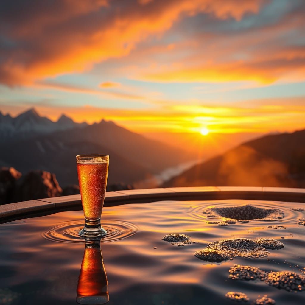 Serene Sunset Oasis with Refreshing Drink