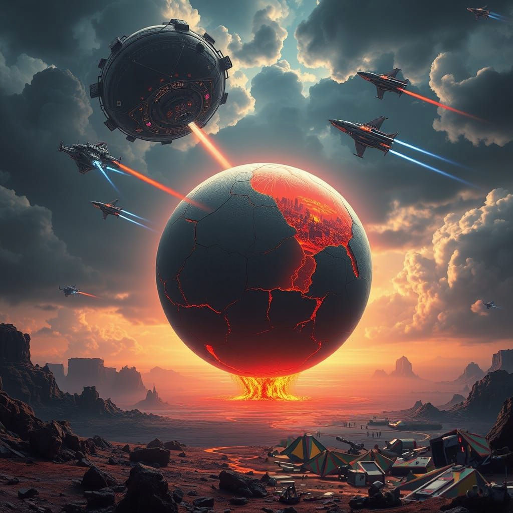 Dystopian Apocalypse Planet in Cyberpunk Style