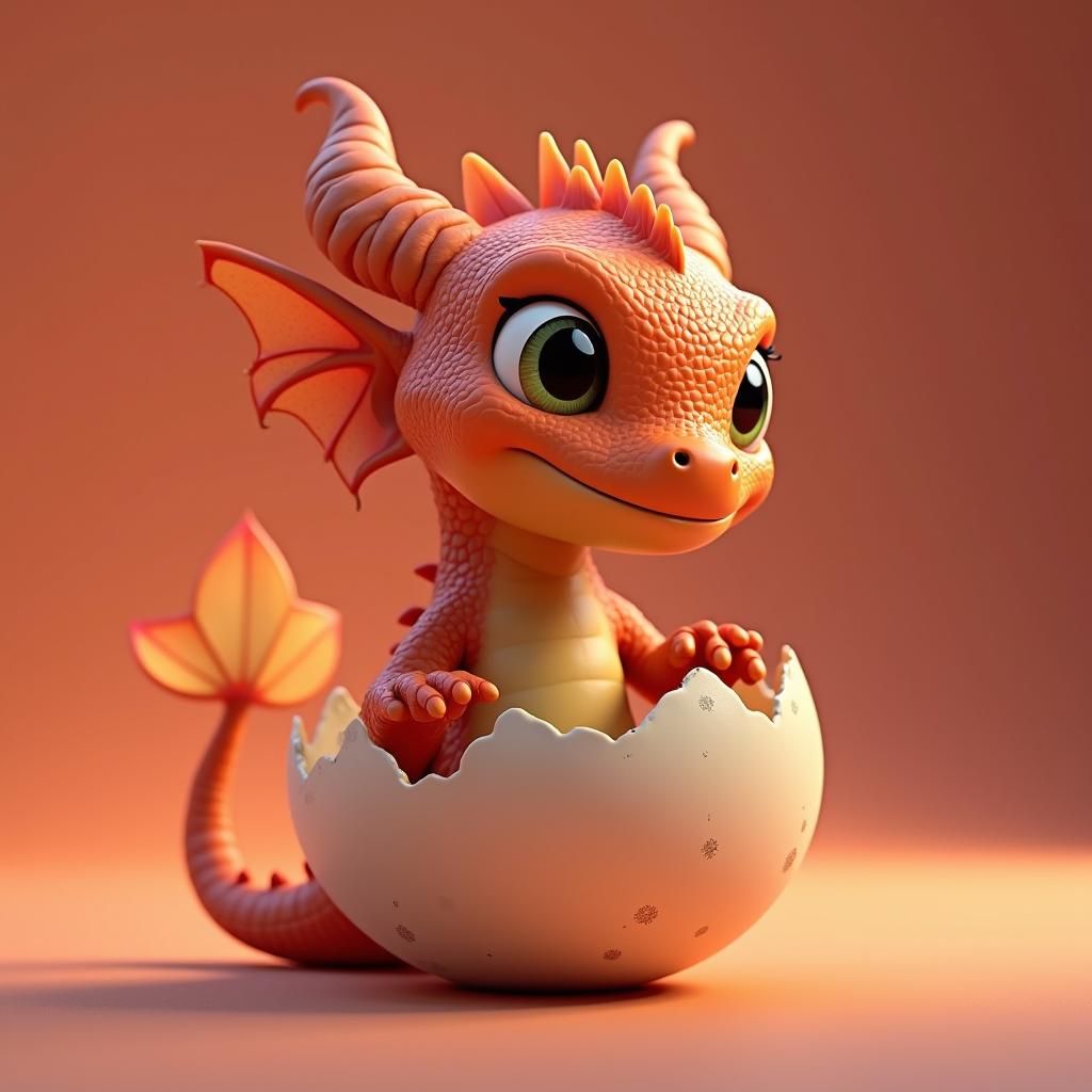 Cute Dragon Hatchling: 3D Digital Art