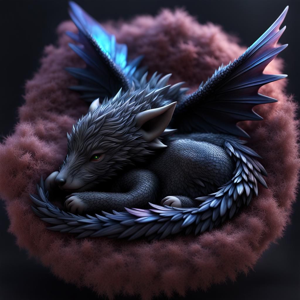 Sleeping Winged Bear Dragon in Fantasycore Style