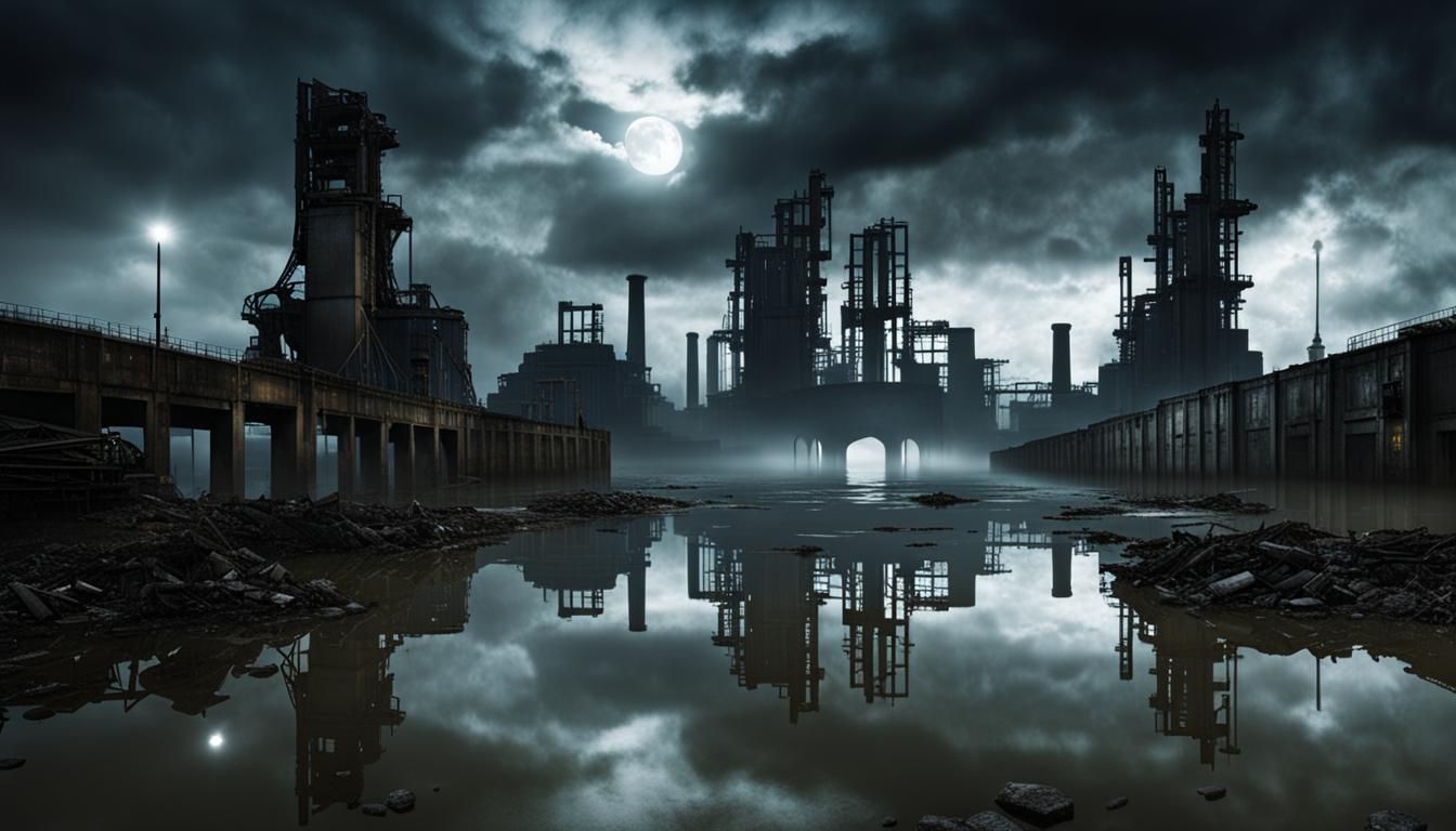Flooded City Ruins in Post-Apocalyptic Dystopia