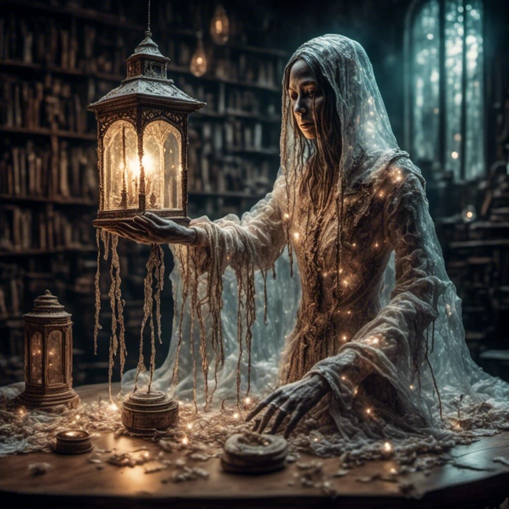 Ghostly Spirit Escaping a Cardboard Lantern