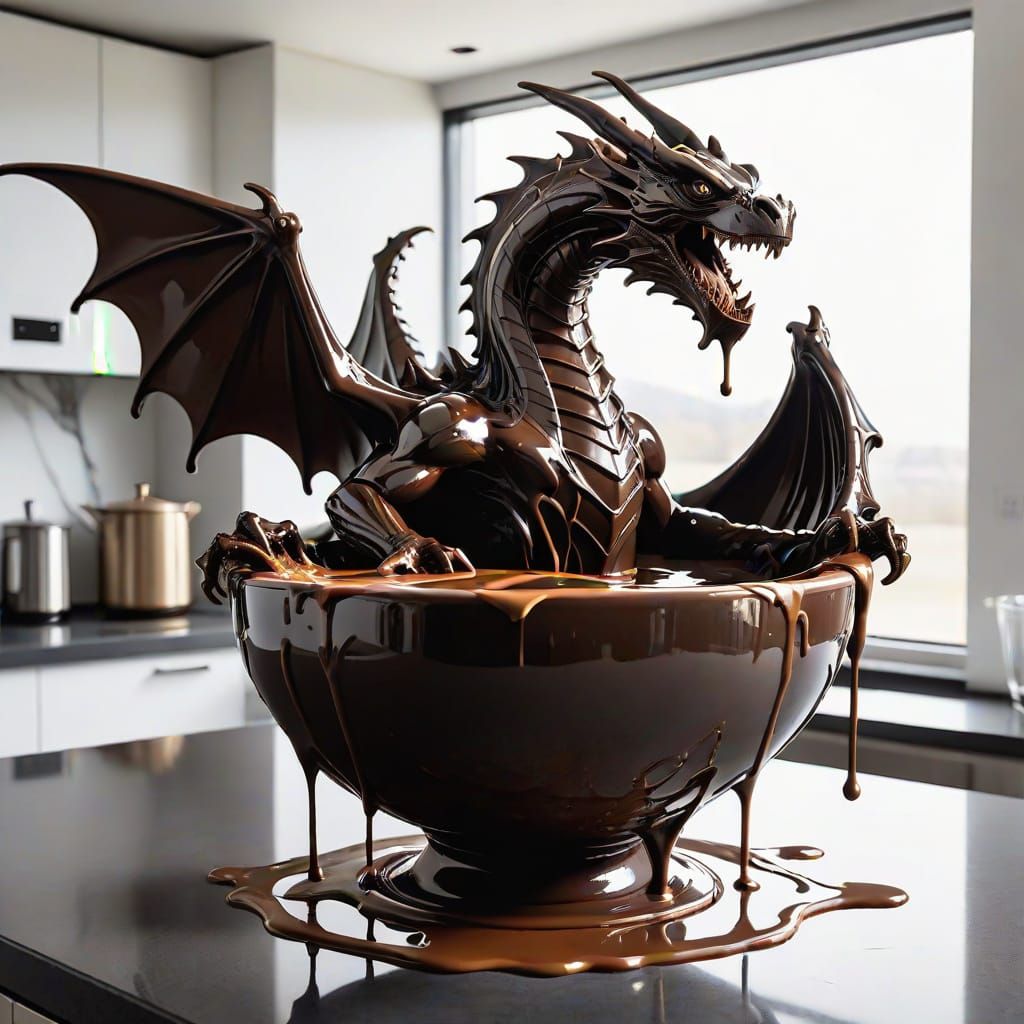Chocolate Dragon in Modern Kitchen, Biomechanical Style