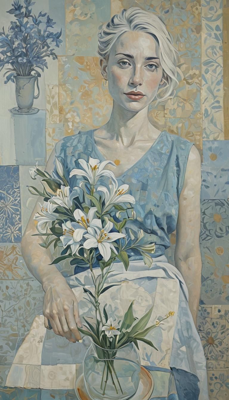 Woman with Flowers: Oil Painting in Picasso Style