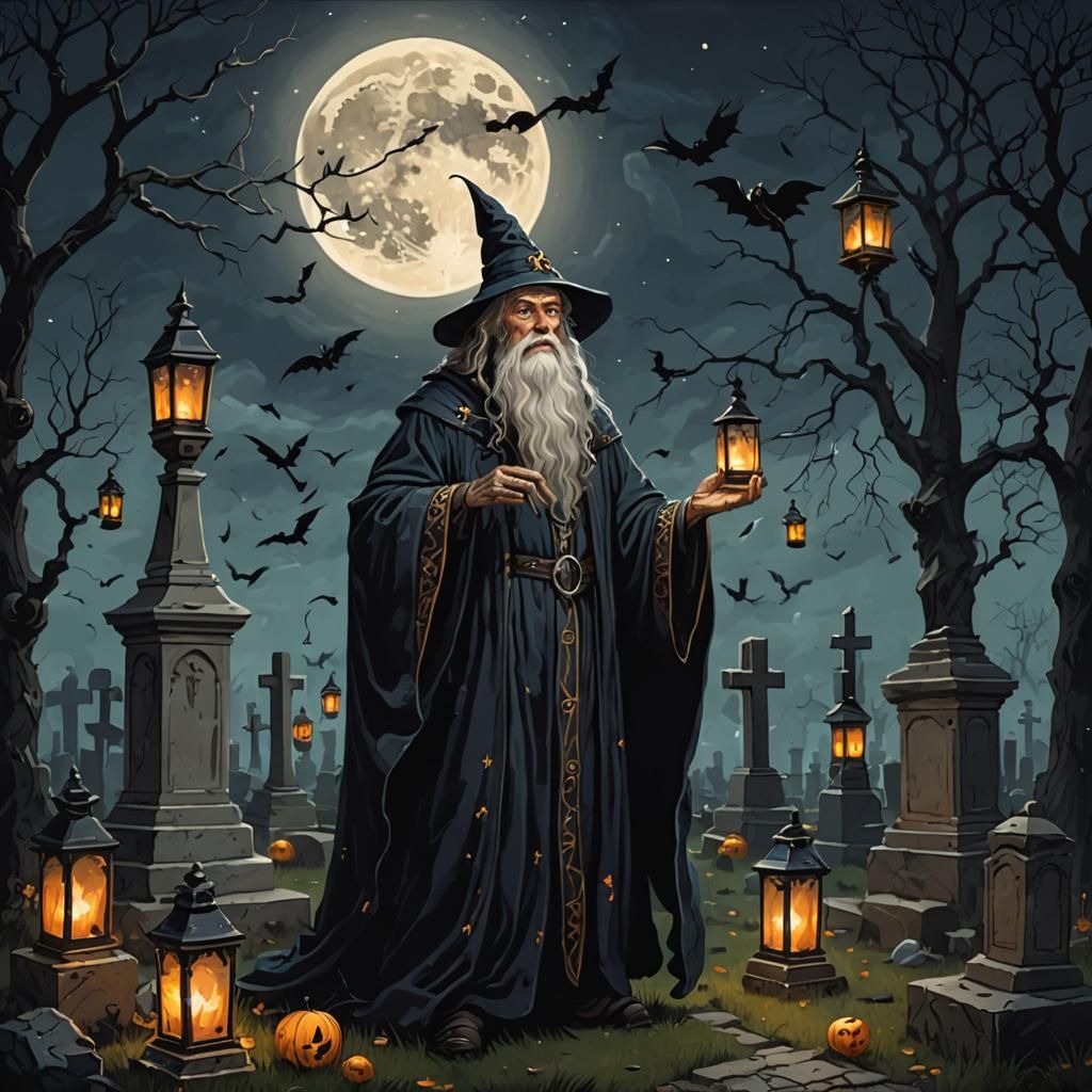 Wizard's Dark Magic Under the Full Moon