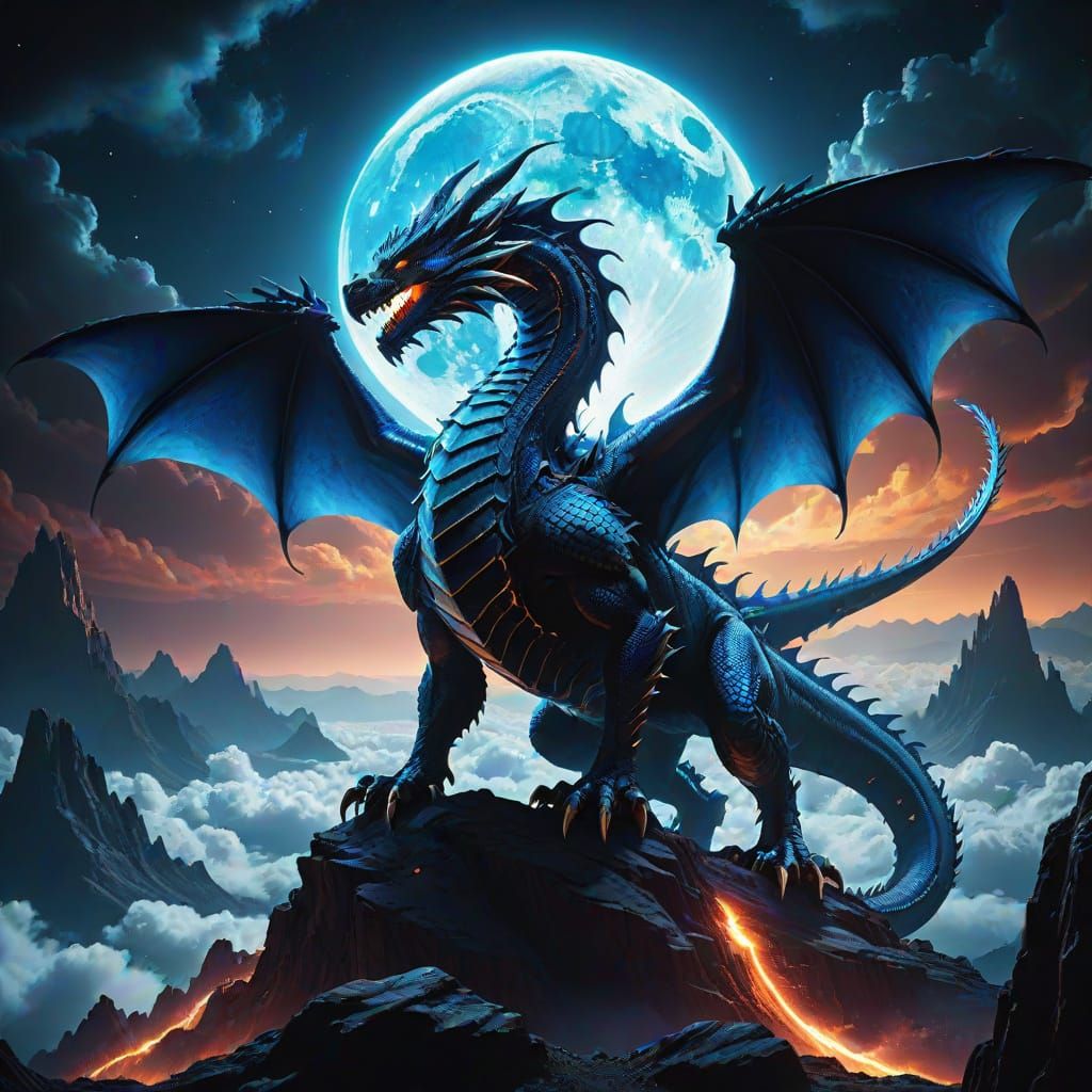 Majestic Lunar Dragon Unfurls Its Wings Against a Celestial ...