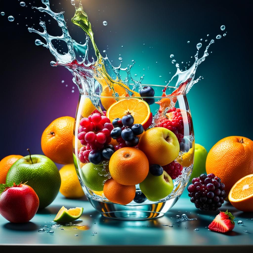 Hyperrealistic Fruits in Glass Still Life