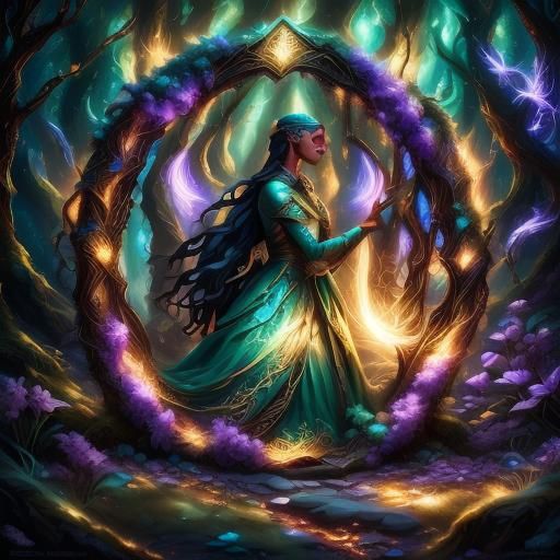 Elf Warrior Emerges from Magical Portal