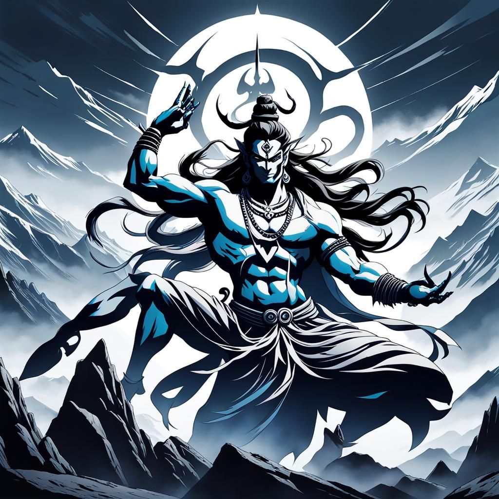 Lord Shiva's Tandava Dance in Anime Style