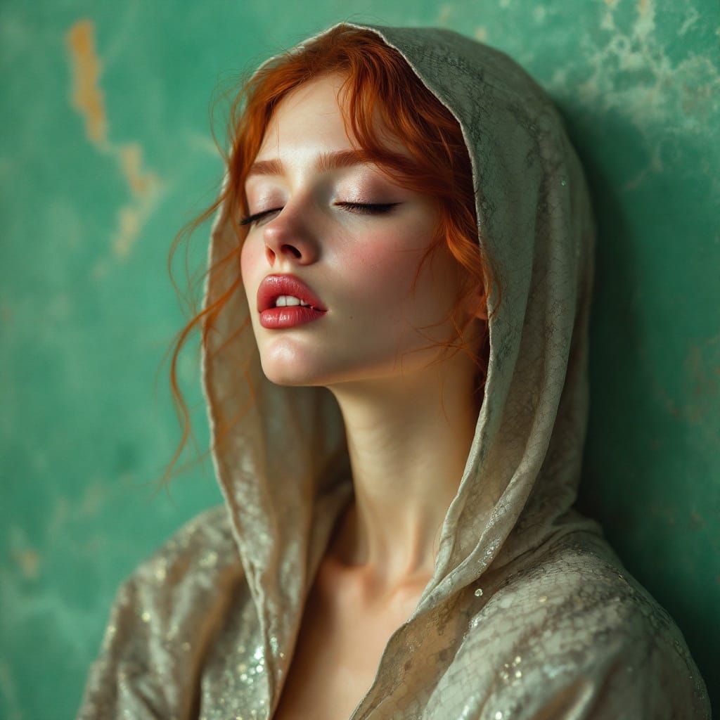 Portrait of a Young Red-Haired Woman in Sfumato Style