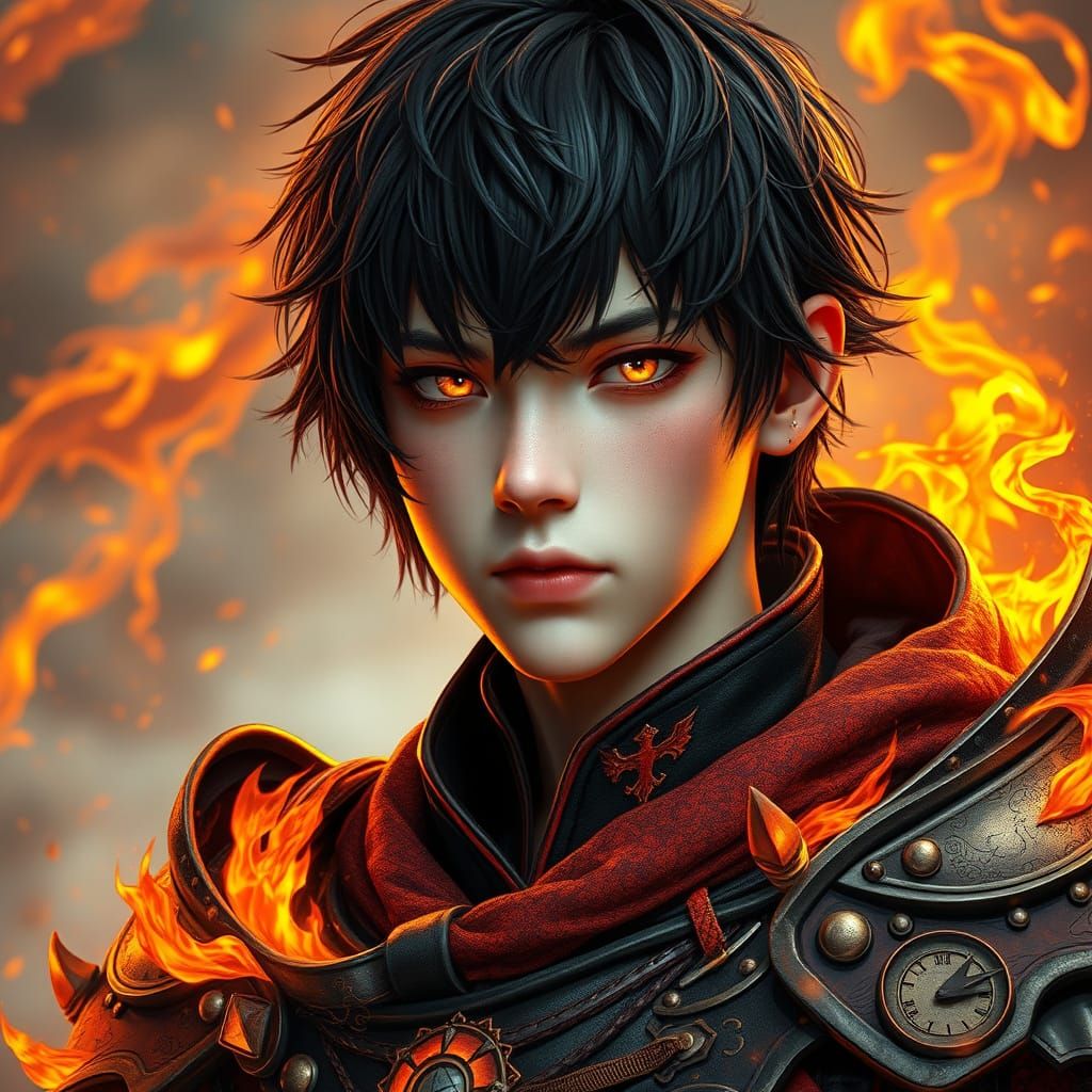 Hyper Realistic Male Fire Being in Ash Thorp-Inspired Cyberp...