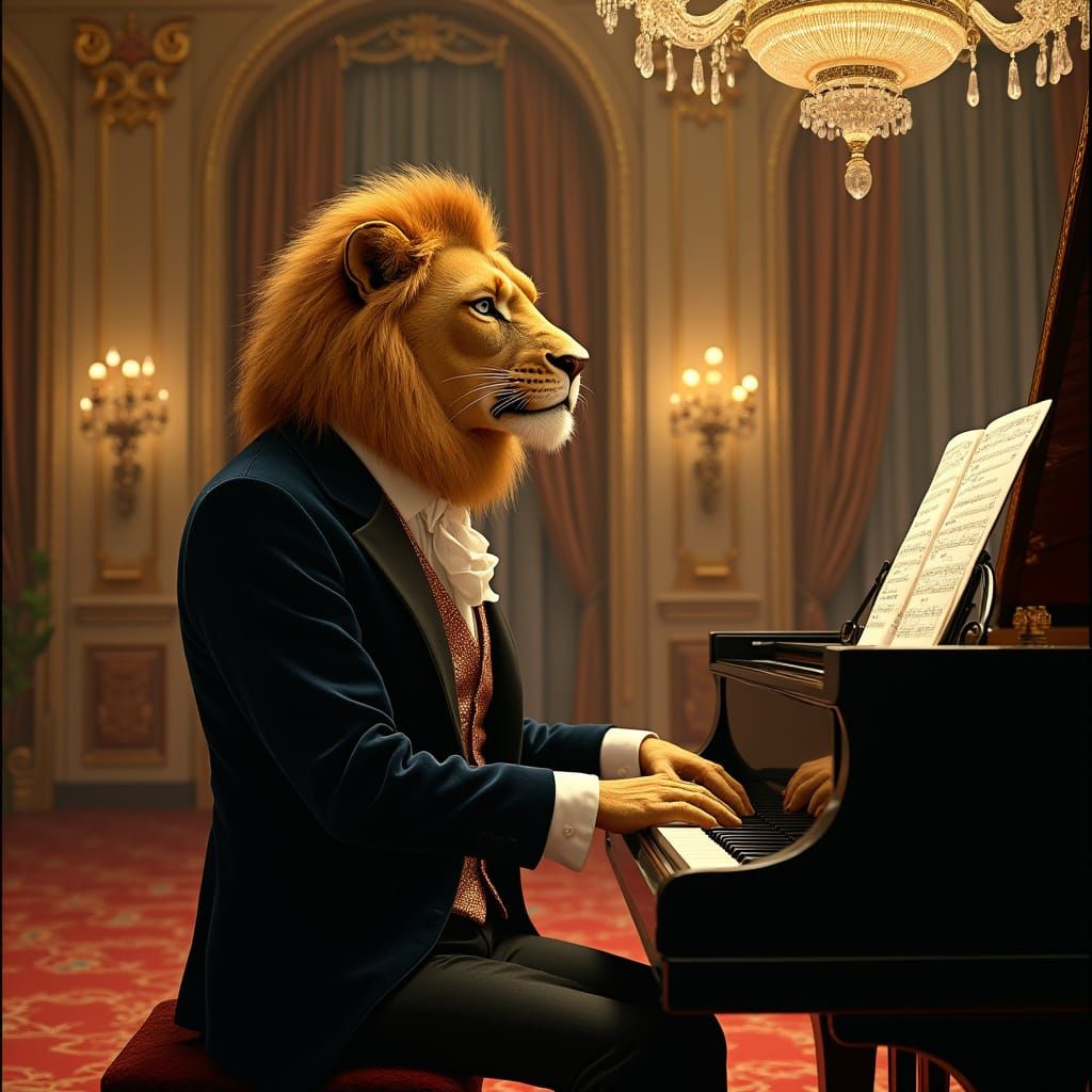 Lion Composer in Opulent Art Nouveau Ballroom